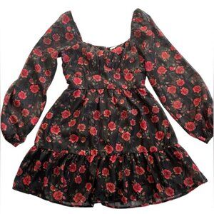 Altar'd State Black and Red Floral Long Sleeve Dress